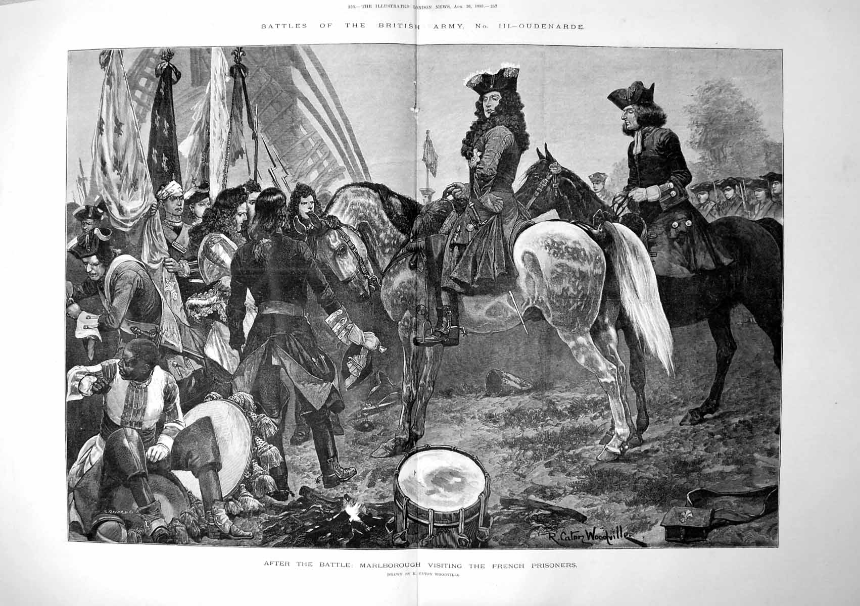 Old Print After Battle Marlborough Visit French Prisoners Oudenarde 1893 19th