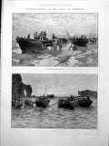 Antique Print Pilchard Fishing Cornwall Coast Horse Wagon Boats Ropes 1893 19th
