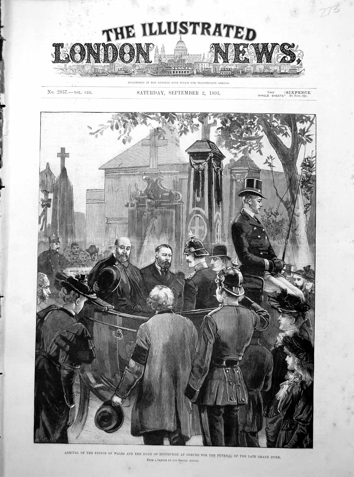 Antique Print Prince Wales Duke Edinburgh Arrive Coburg Funeral Grand 1893 19th