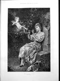 Old Print Music Hath Charms E Klimsch Lady Cherub Shrewsbury Houses 1893 19th