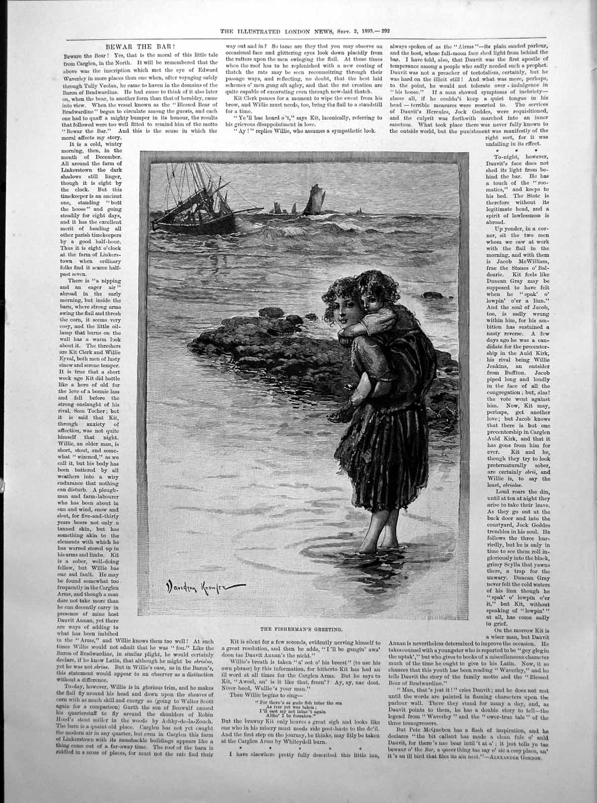 Old Fisherman'S Greeting Child Carrying Paddling Sea Sedan Chair 1893 19th