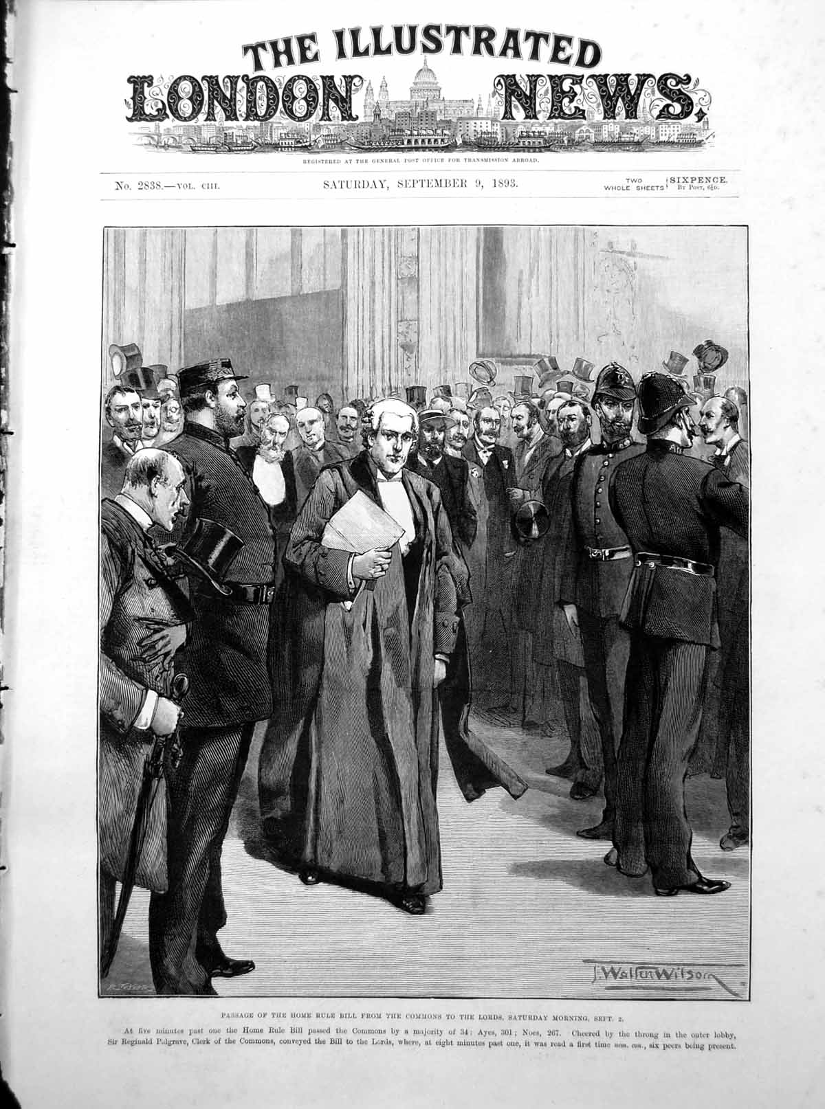 Old Antique Print Passage Home Rule Bill From Commons To Lords Gowns 1893 19th