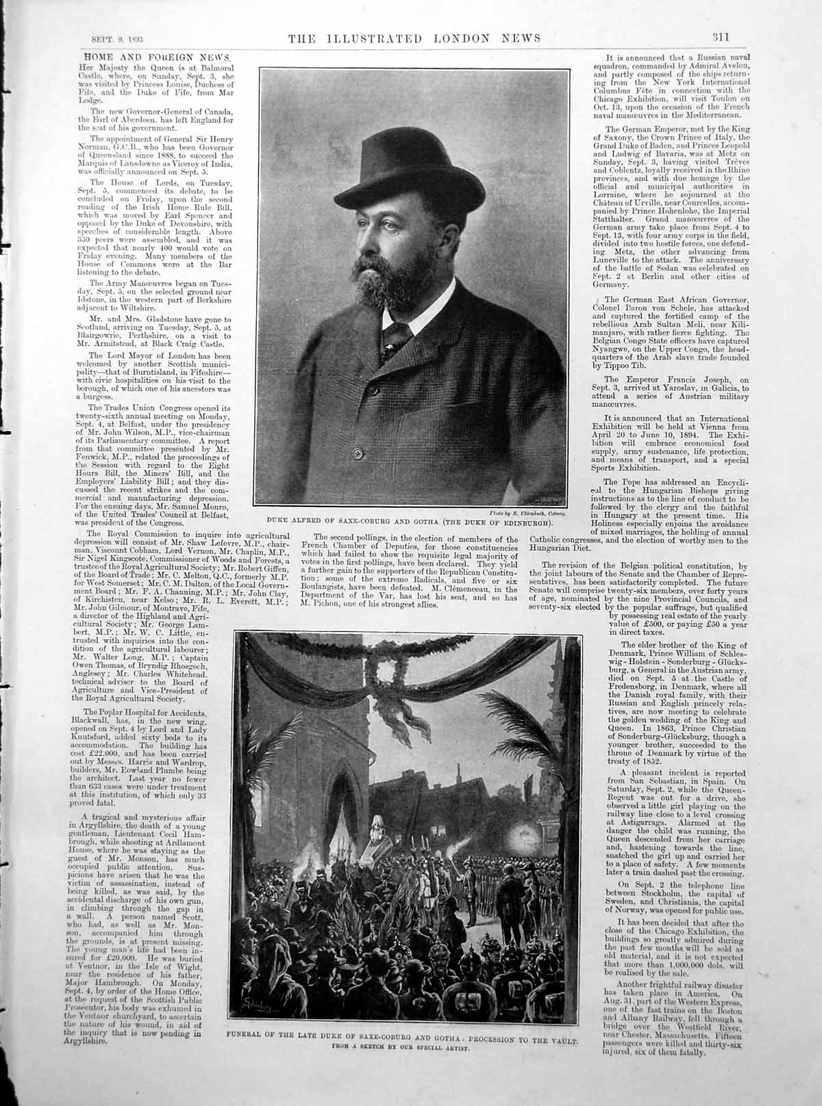 Old Print Duke Edinburgh Funeral Late Duke Saxe-Coburg Bombay Riots 1893 19th