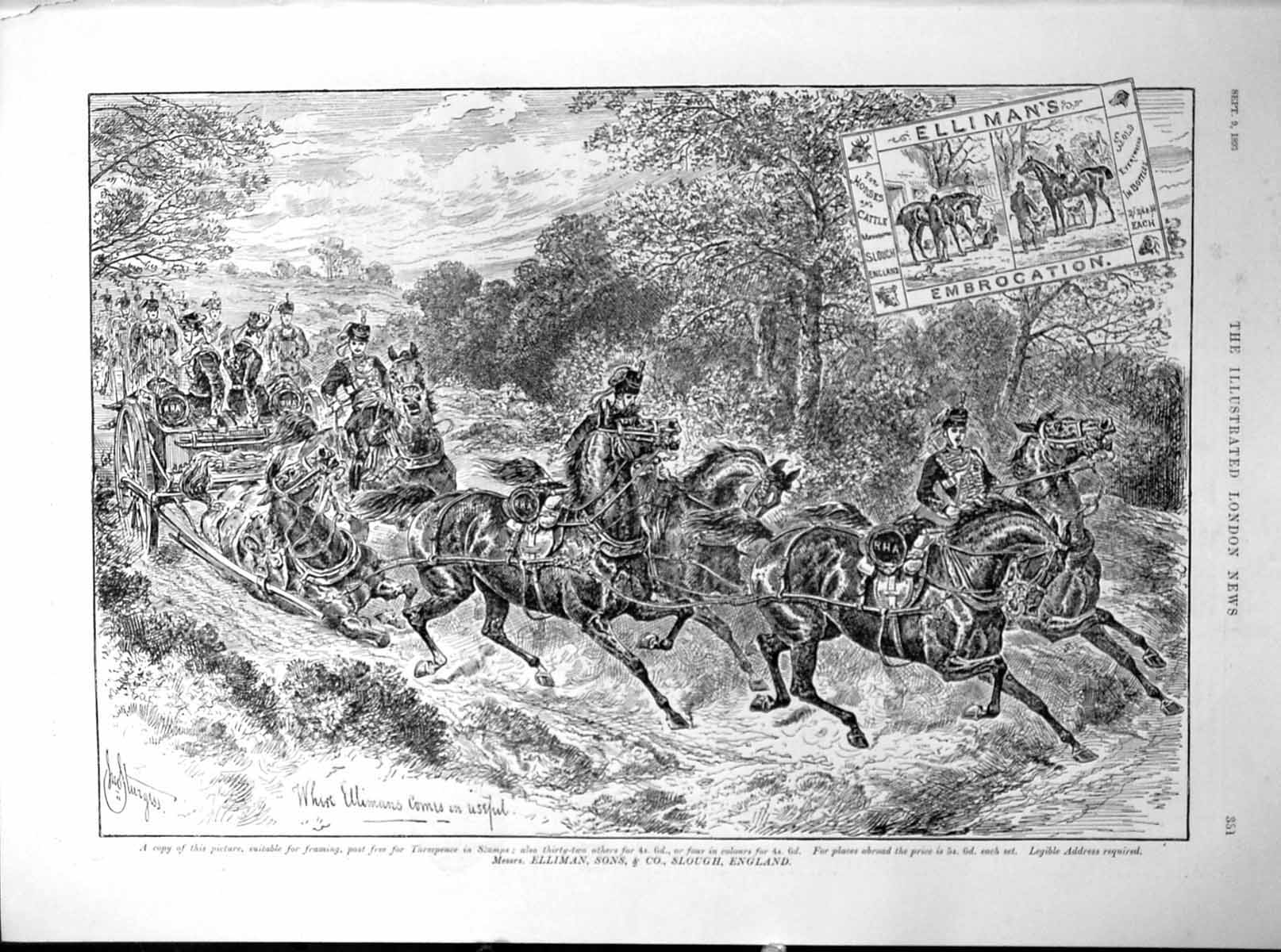 Antique Print Elliman'S Advert Siers Galloping Countryside One Falls 1893 19th