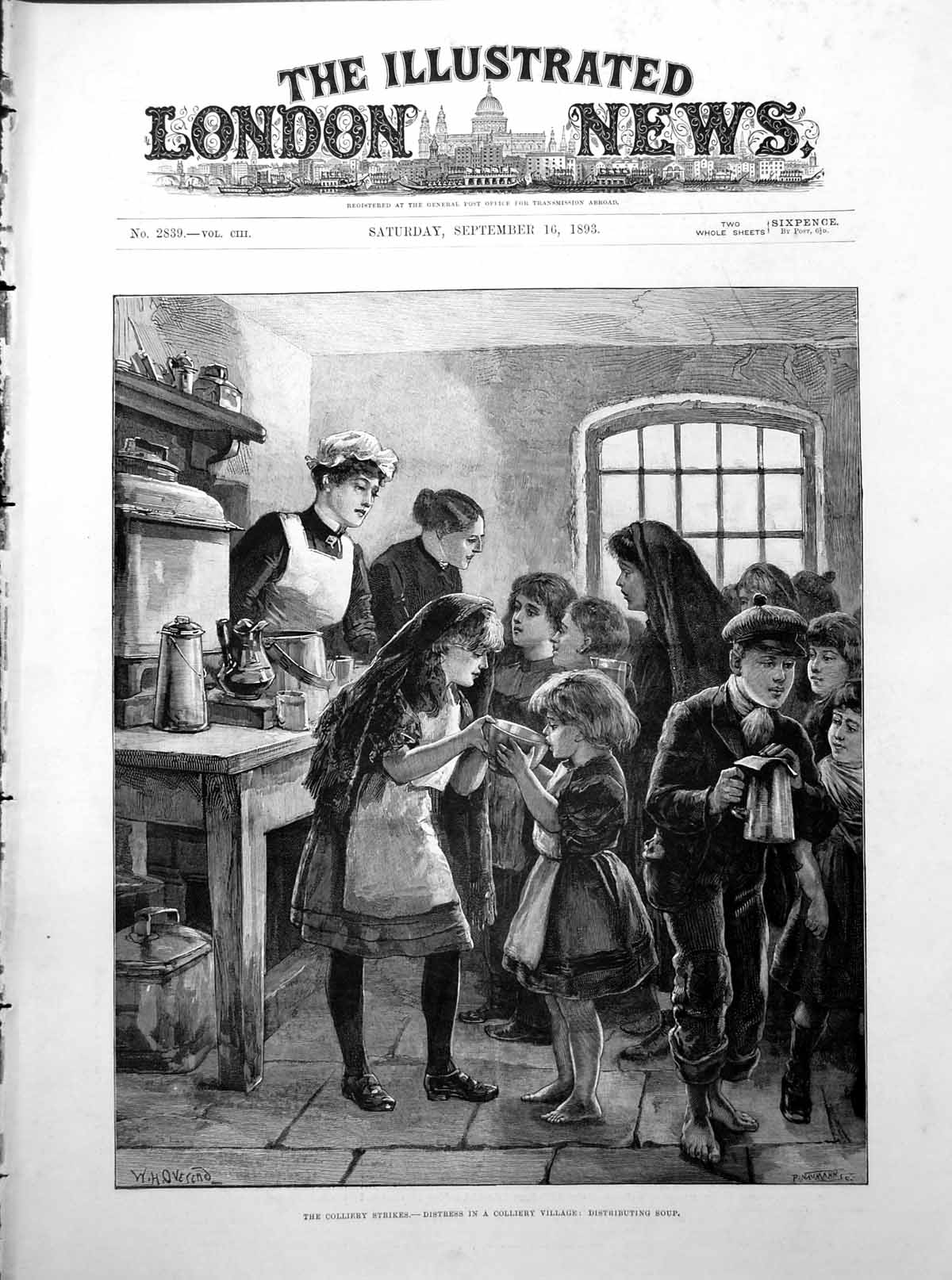 Antique Print Colliery Strikes Distress In A Village Distributing Soup 1893