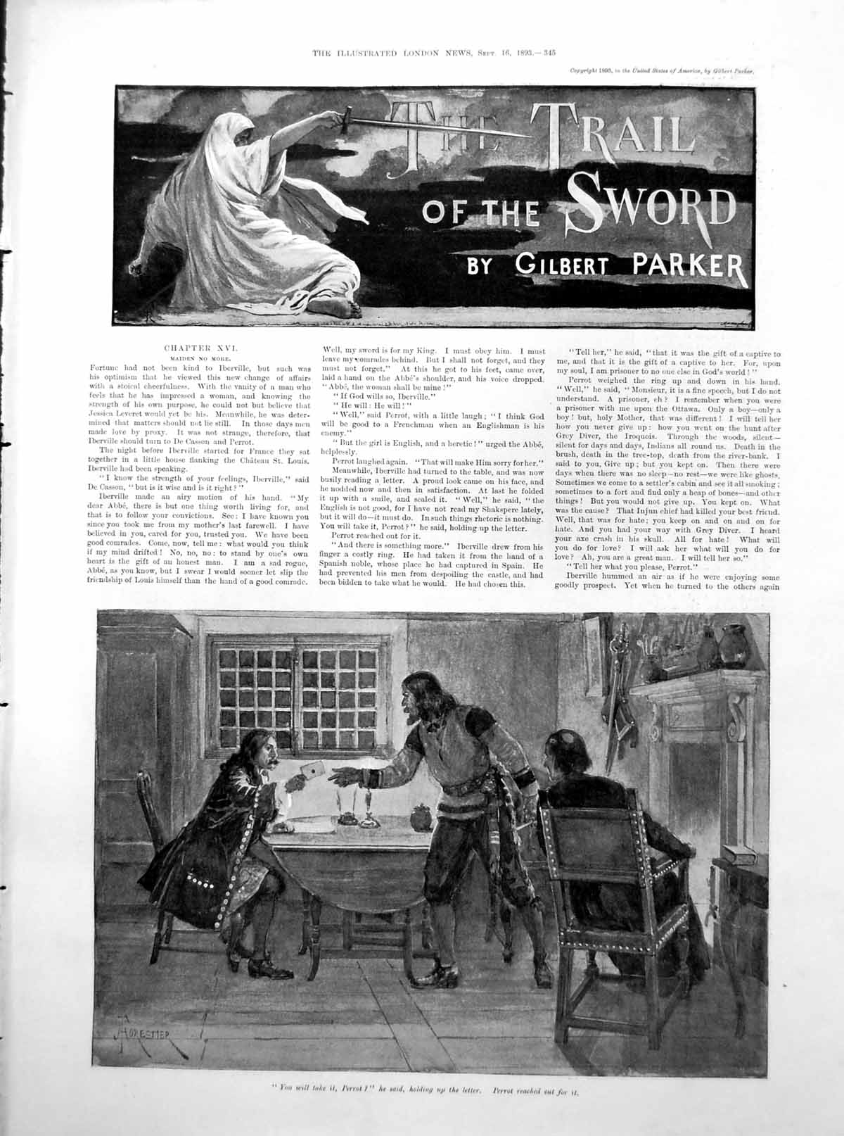 Antique Print Trail Sword Military Talking Gallant Woodsman Kiss Hand 1893