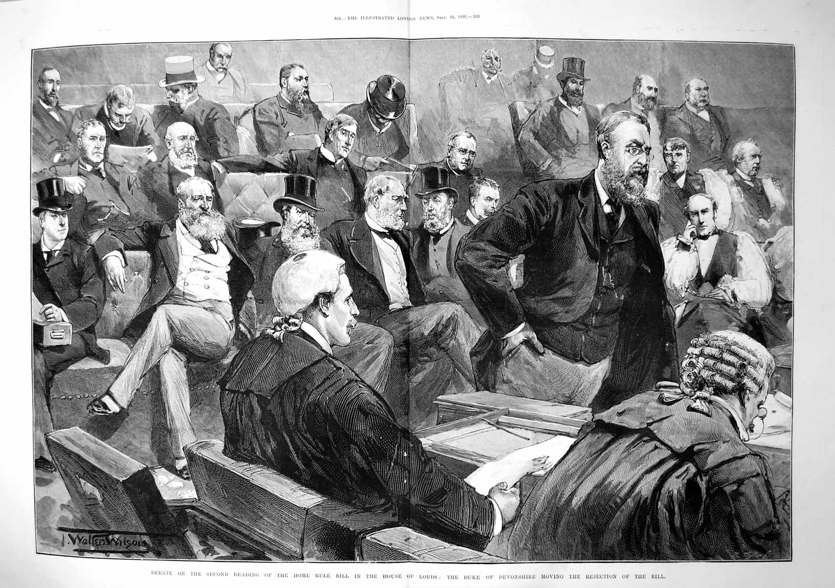 Old House Lords Bill Reading Duke Devonshire Gentlemen Top Hats 1893Victorian