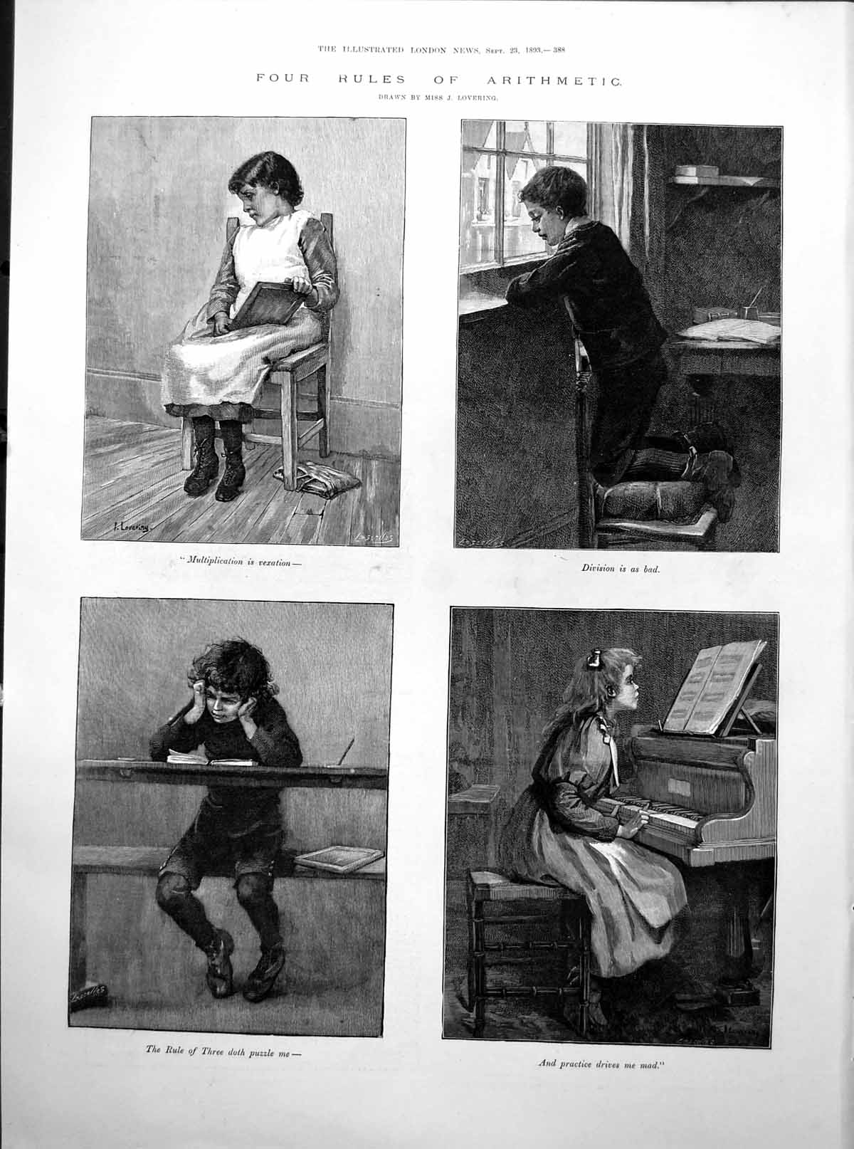 Old Print Children Study Books Piano British Association Nottingham 1893 19th
