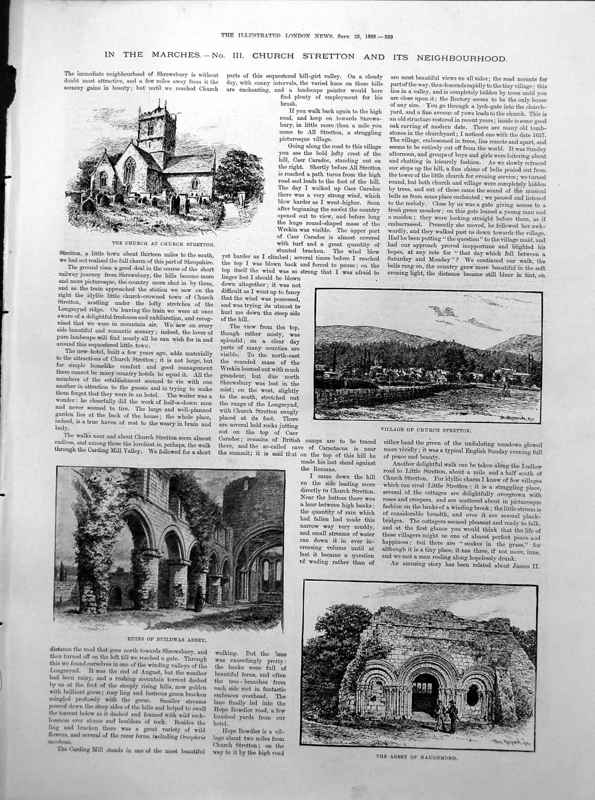 Antique Print Church Stretton Area Buildwas Abbey Carding Mill Priory 1893
