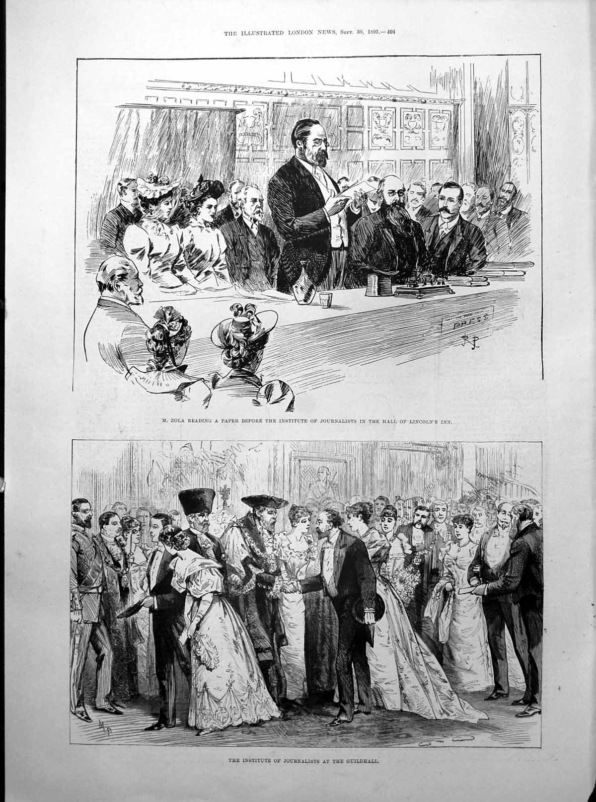 Old M. Zola Institute Jornalists Lincoln'S Inn Guildhall Portraits 1893 19th
