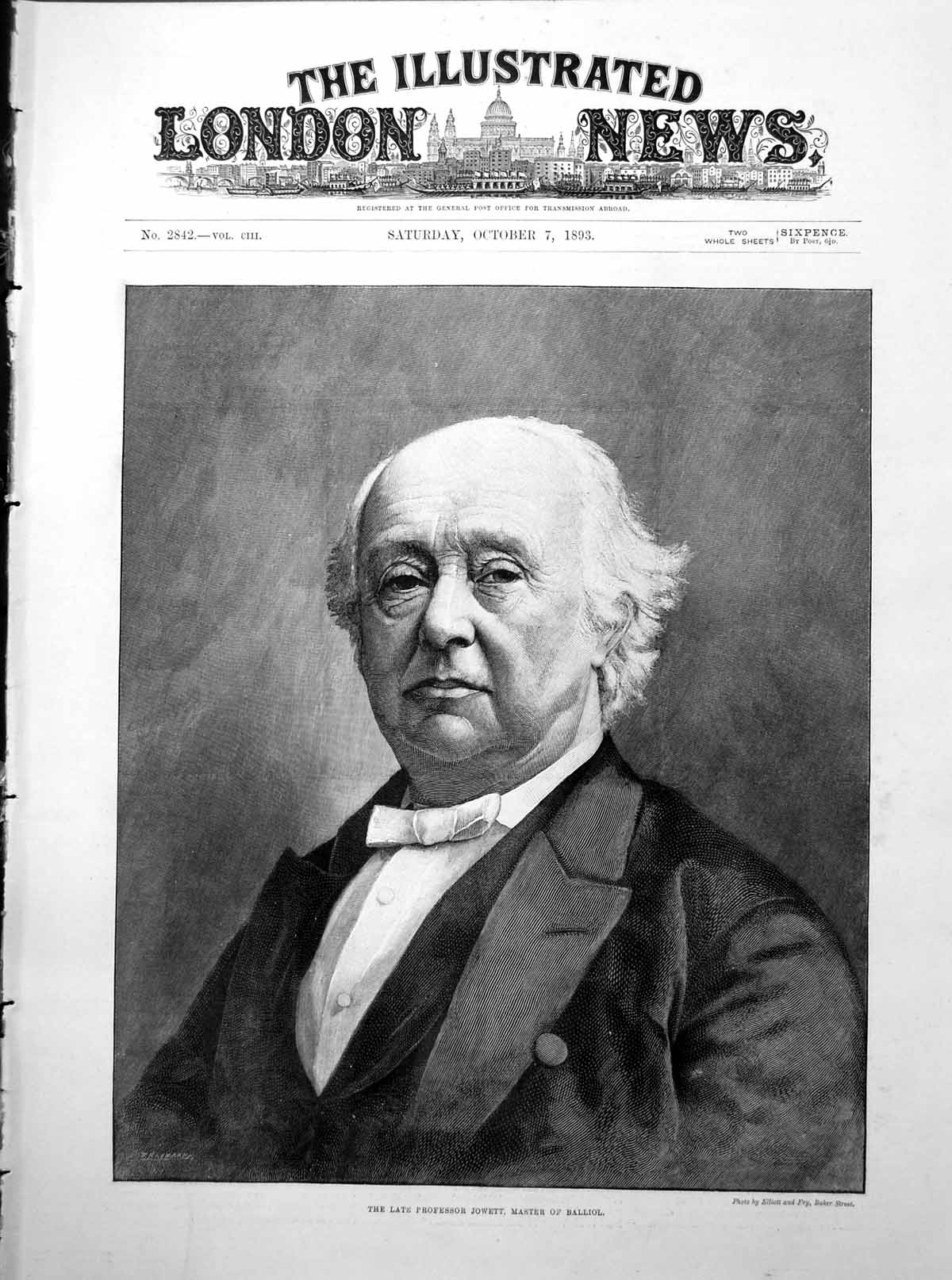 Old Antique Print The Late Professor Jowett Master Balliol Portrait 1893 19th
