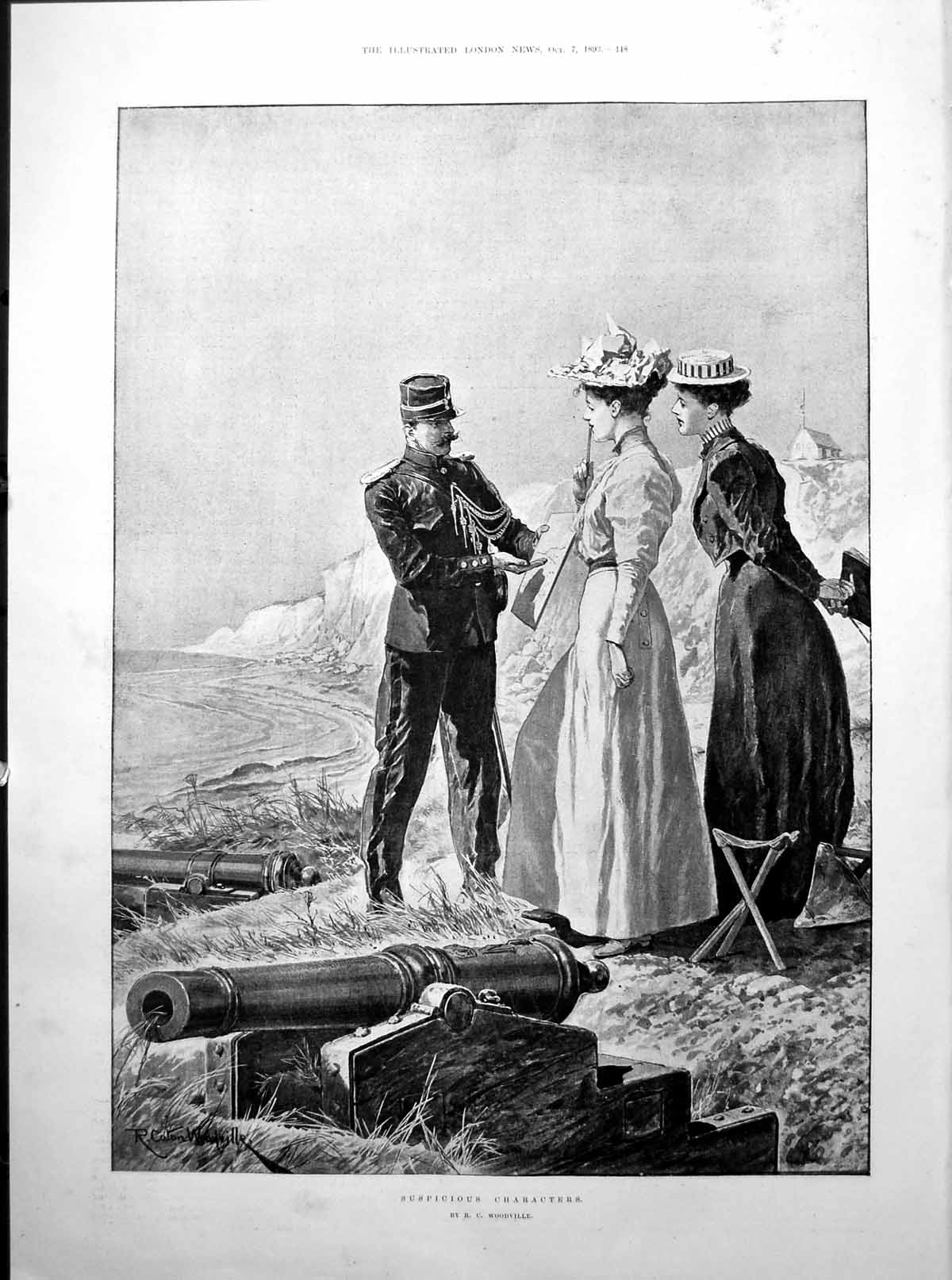 Antique Print Ladies Military Man Coast Map Rc Woodville H.M. Durand 1893 19th