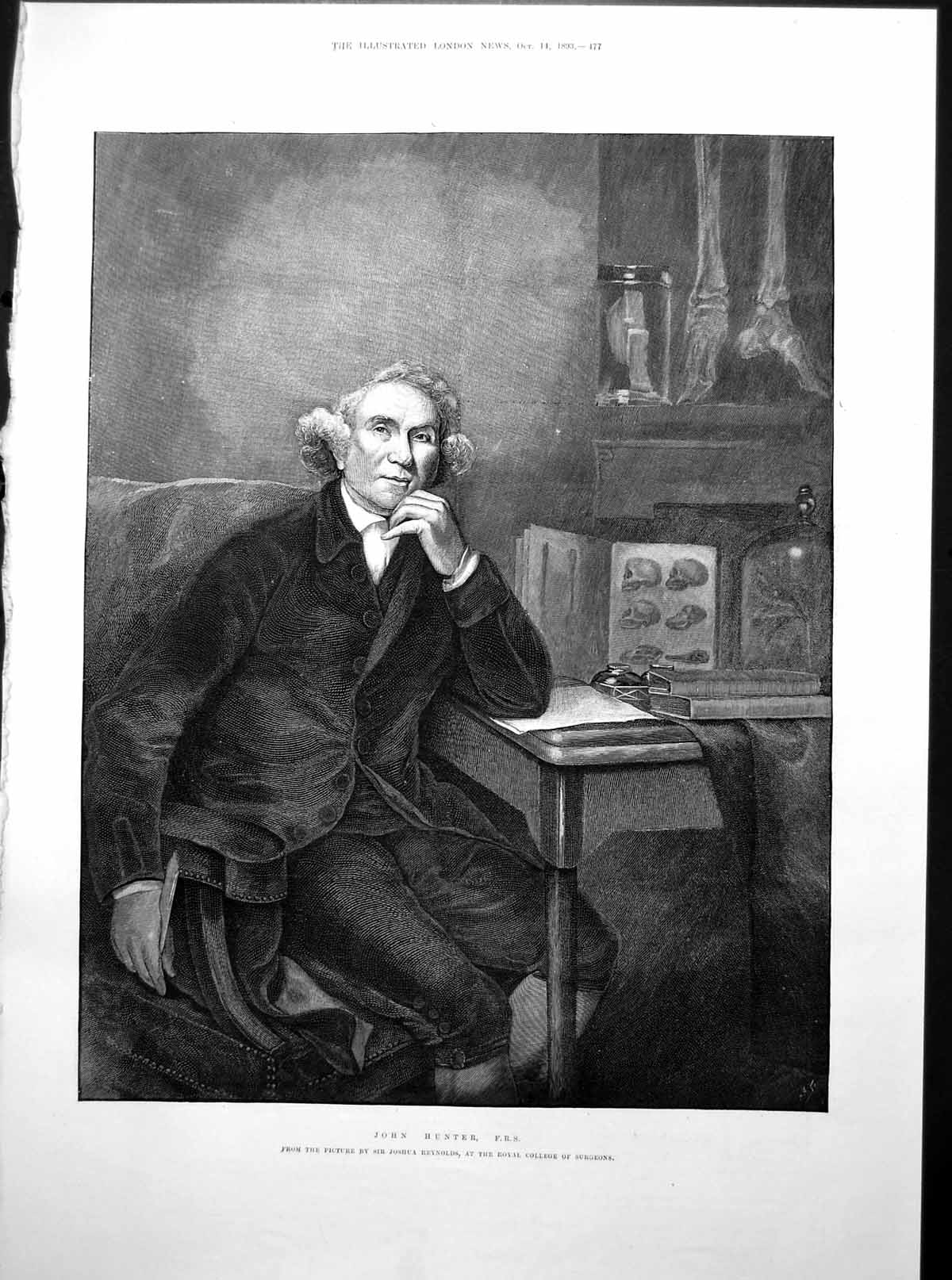 Old Antique Print John Hunter From The Picture By Sir Joshua Reyns 1893 19th