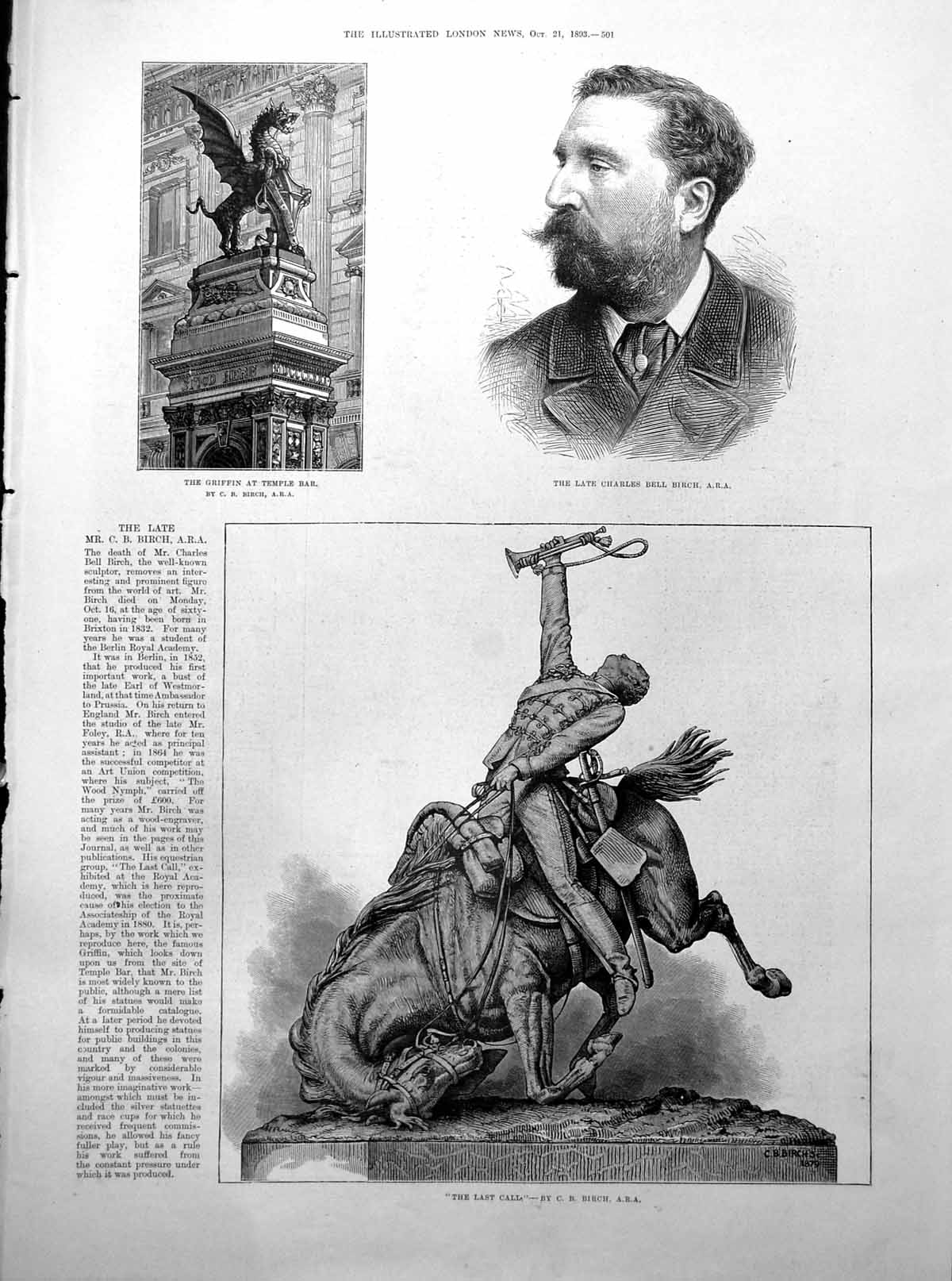 Antique Old Print Cb Birch Last Call Sculpture Earl Elgin Viceroy India 1893
