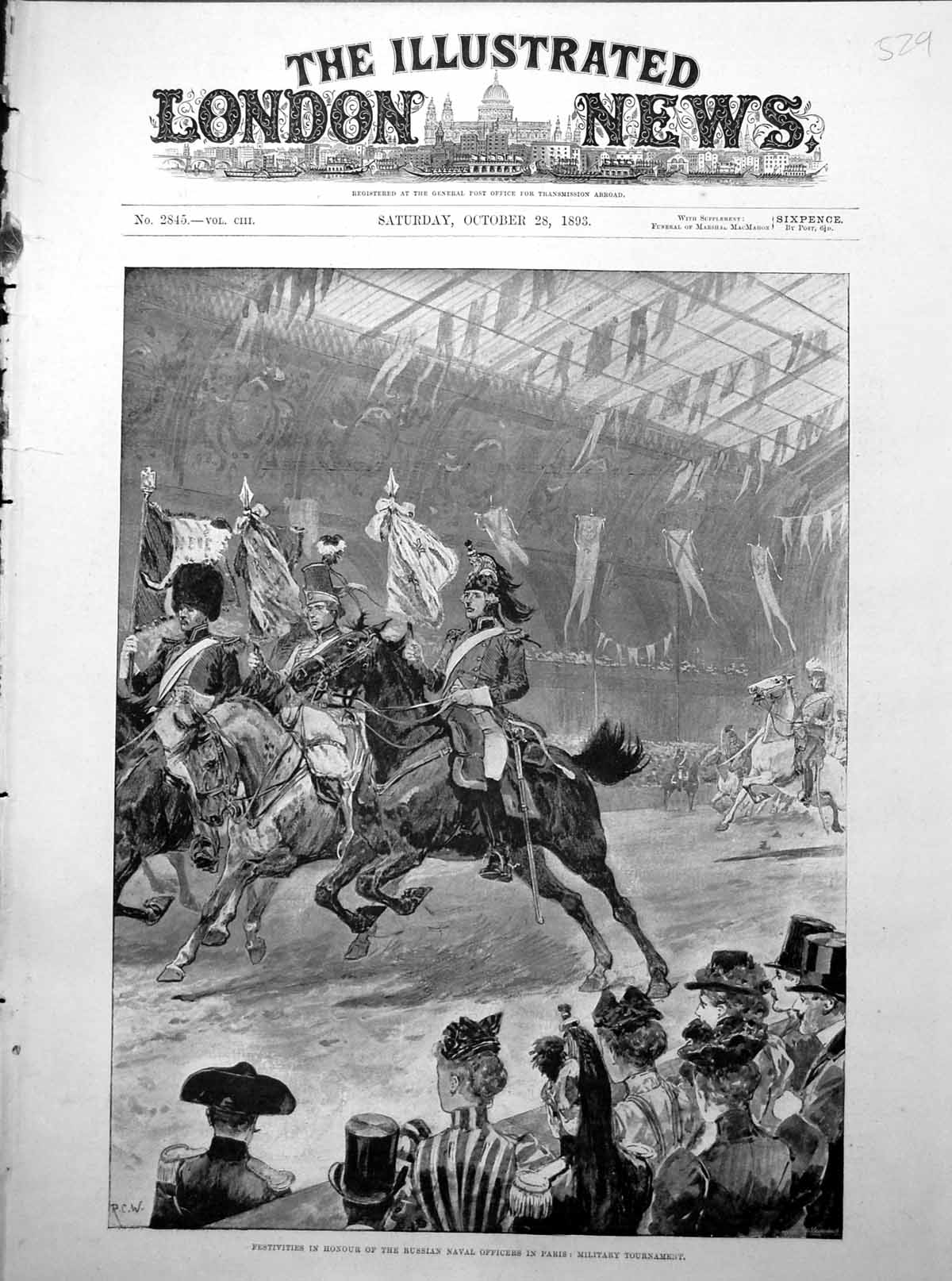 Old Print Military Tournament In Honour Russian Naval Officers Paris 1893 19th