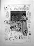 Antique Old Print Kennel Club Dogs Crystal Palace Lady Hing Onto Rocks 1893