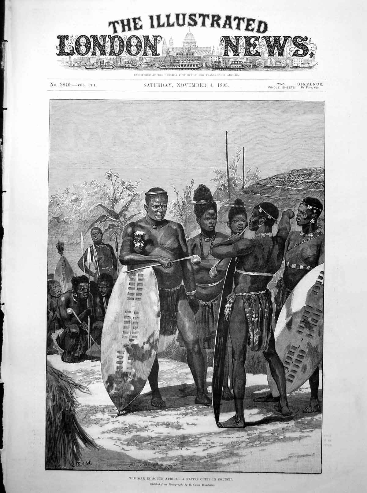 Old Print The War In South Africa A Native Chief In Council Shields 1893 19th