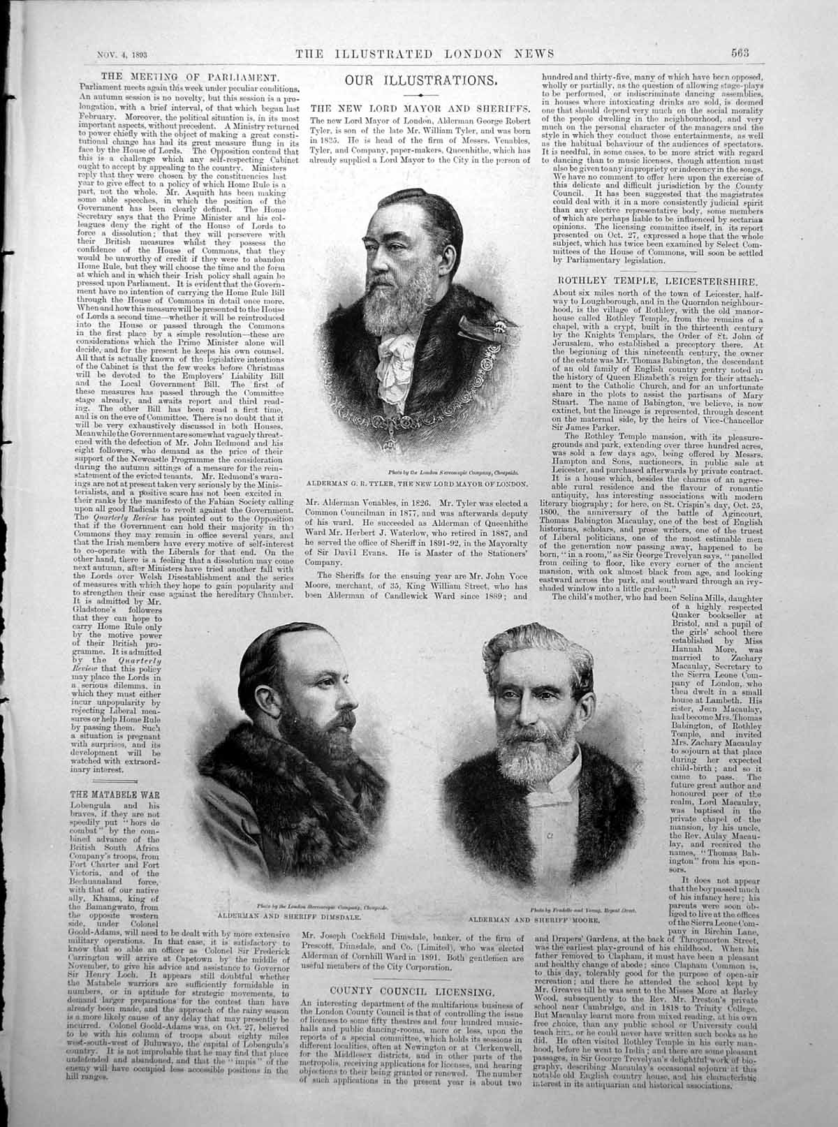 Old Portraits Tyler Lord Mayor Dimsdale Moore City Hall Chicago 1893Victorian