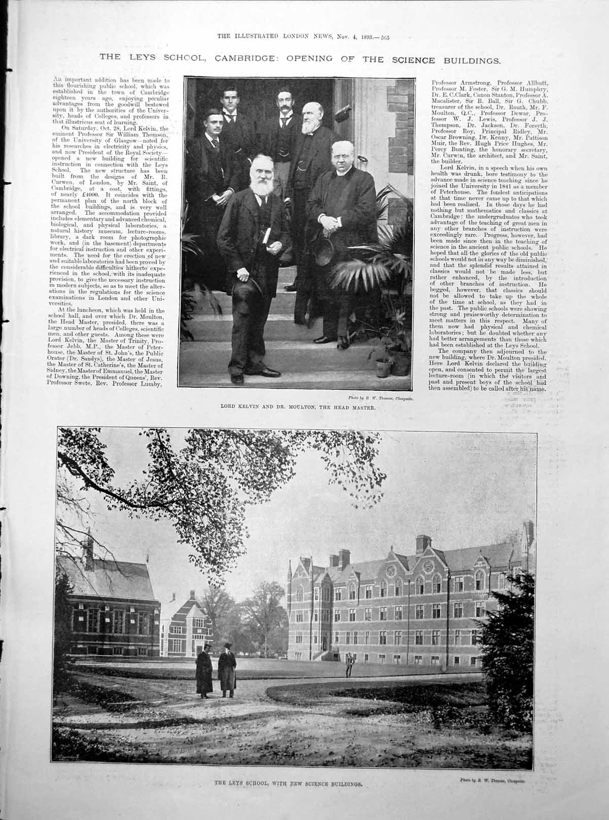 Antique Print Leys School Science Buildings Sir Frederick Carrington 1893 19th