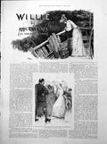 Antique Old Print Willie Lady Bridge Dancing Chaplain Elderly Lady Tea 1893