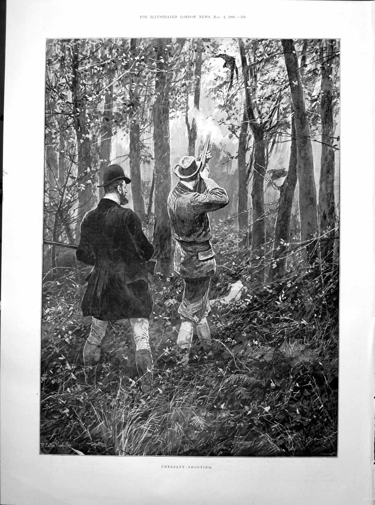 Antique Old Print Pheasant Shooting Wood Gatehouse Chapel Worksop Abbey 1893