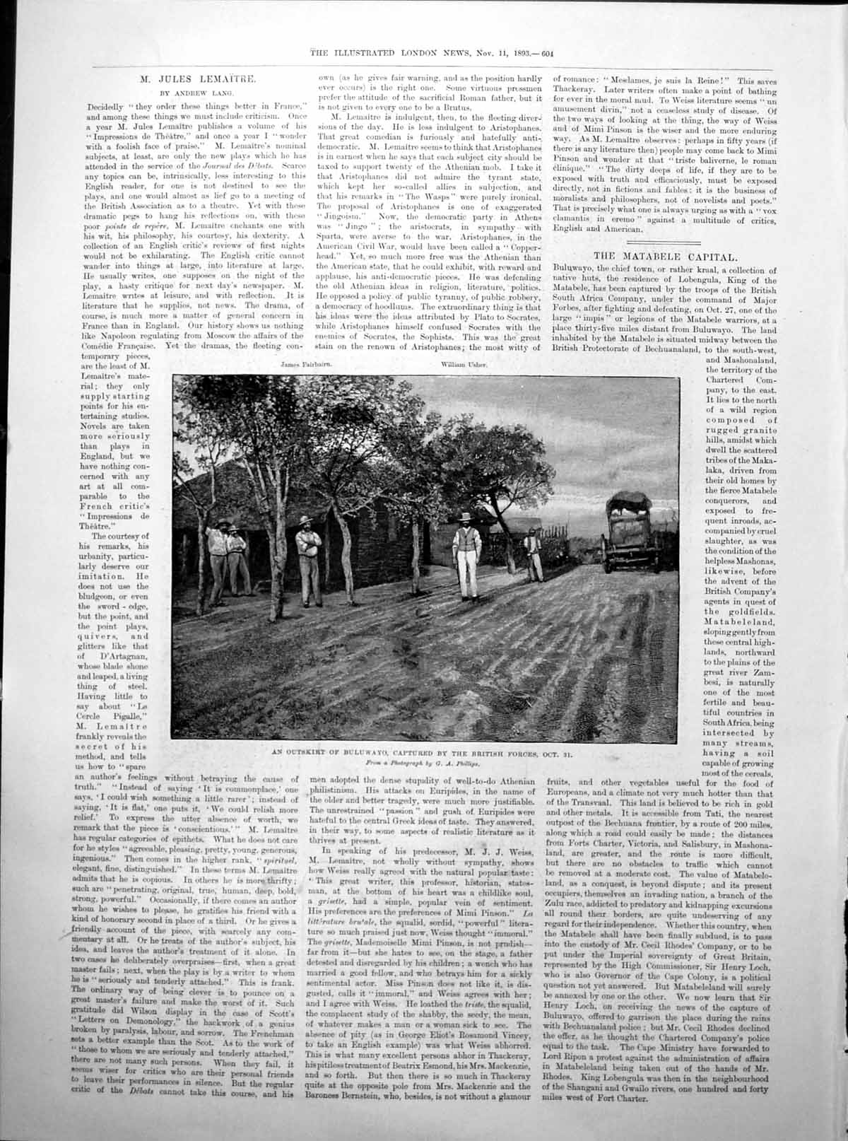 Antique Old Print Outskirt Buluwayo Captures By British Forces October 1893