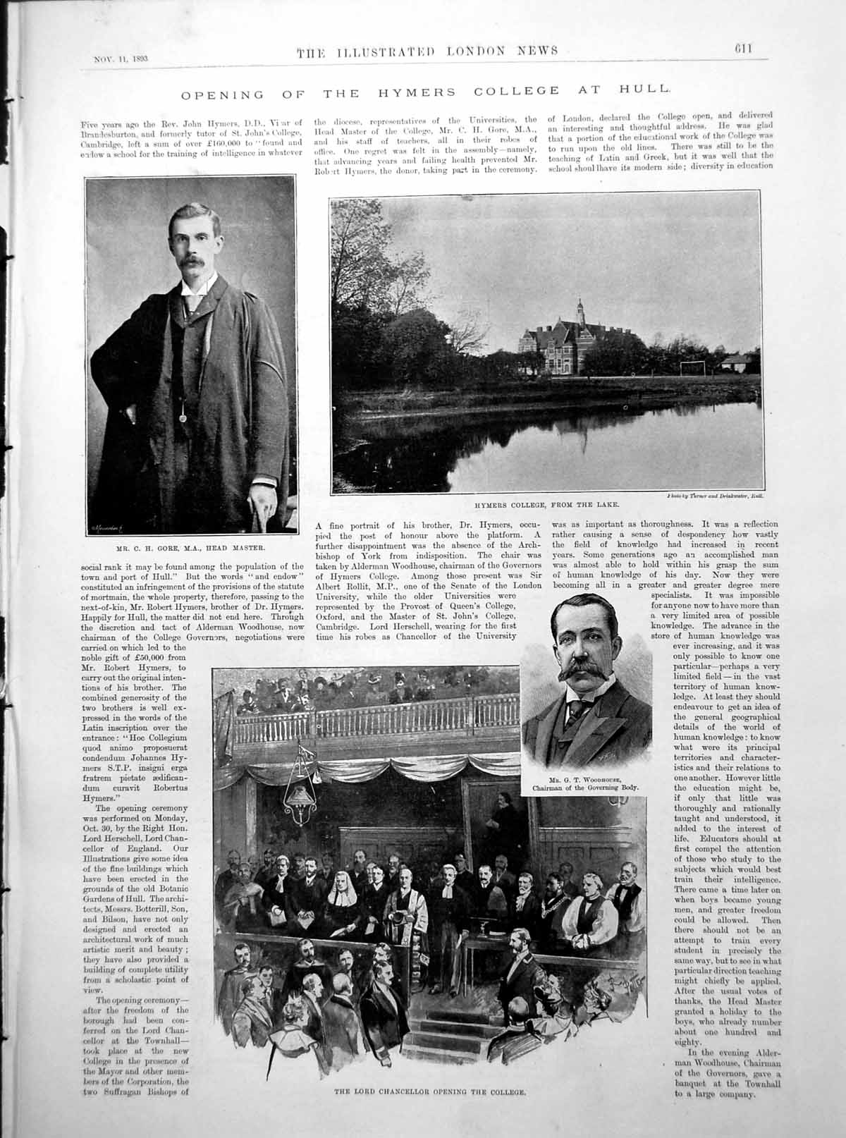Antique Print Hymers College Hull Opening Ludlow Castle Feathers Inn 1893 19th