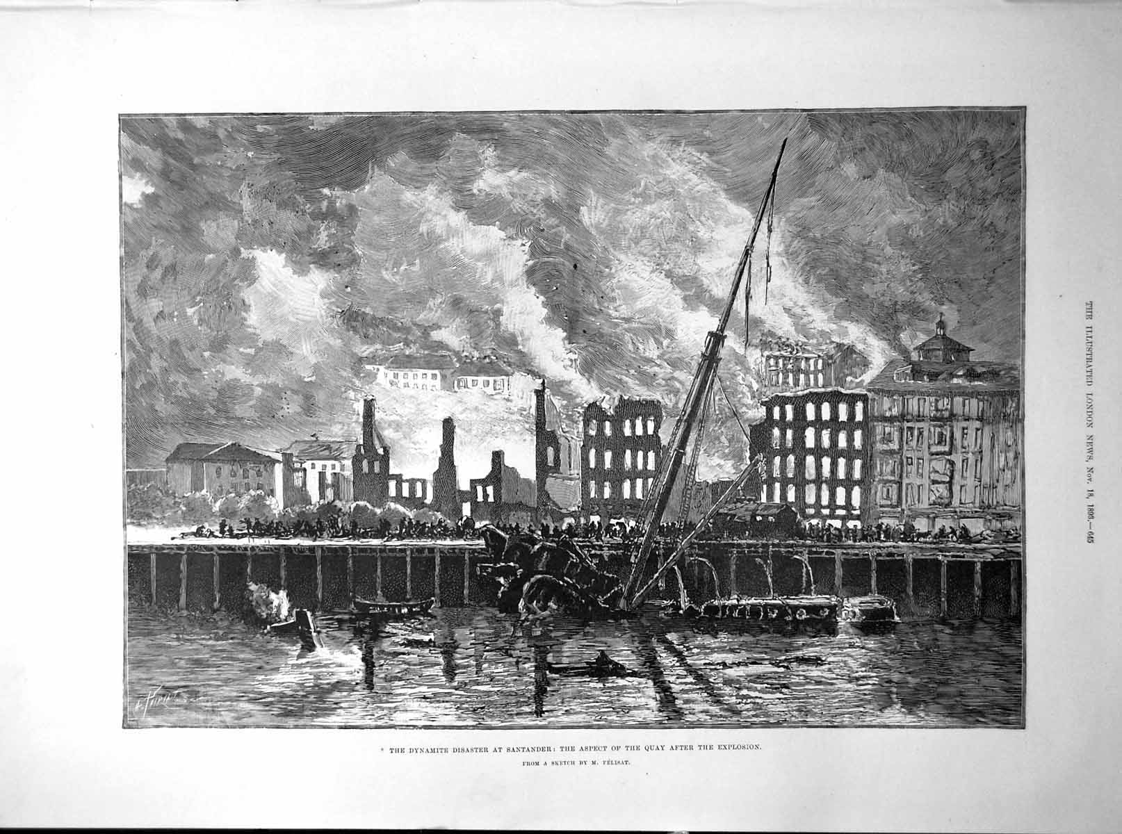 Antique Print Dynamite Disaster Santander Aspect Quay After Explosion 1893 19th