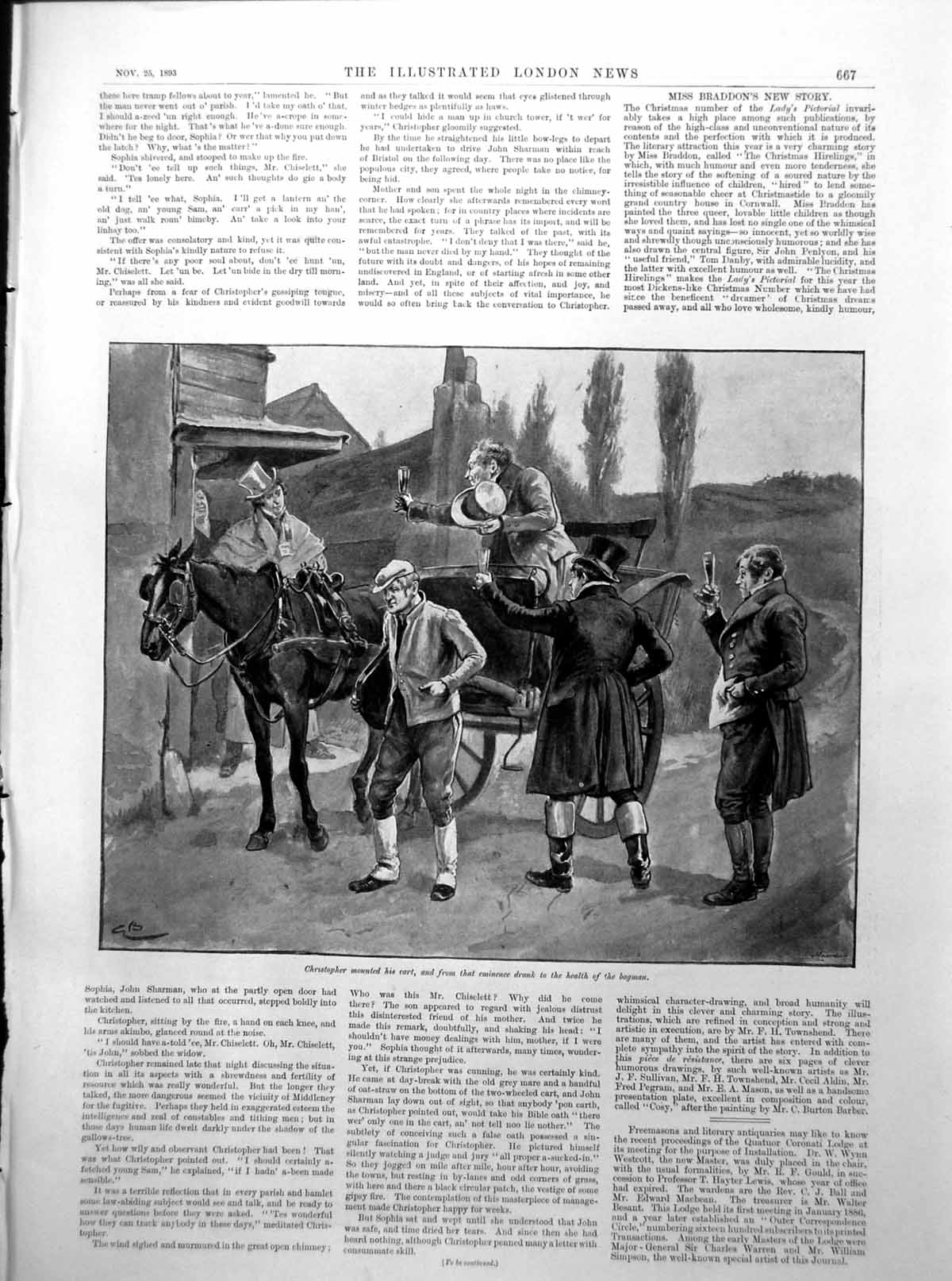 Antique Old Print Man Horse Cart Toasts Bagman Ambassador Malet Berlin 1893