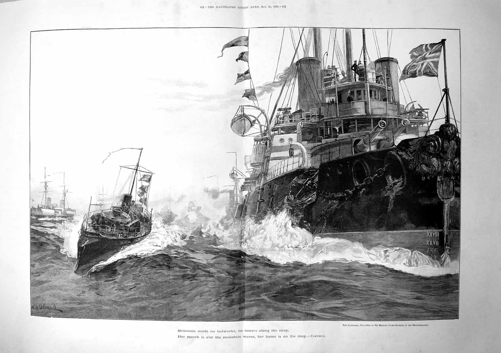 Antique Old Print Sanspareil Flag-Ship Sir Michael Culme-Seymour At Sea 1893