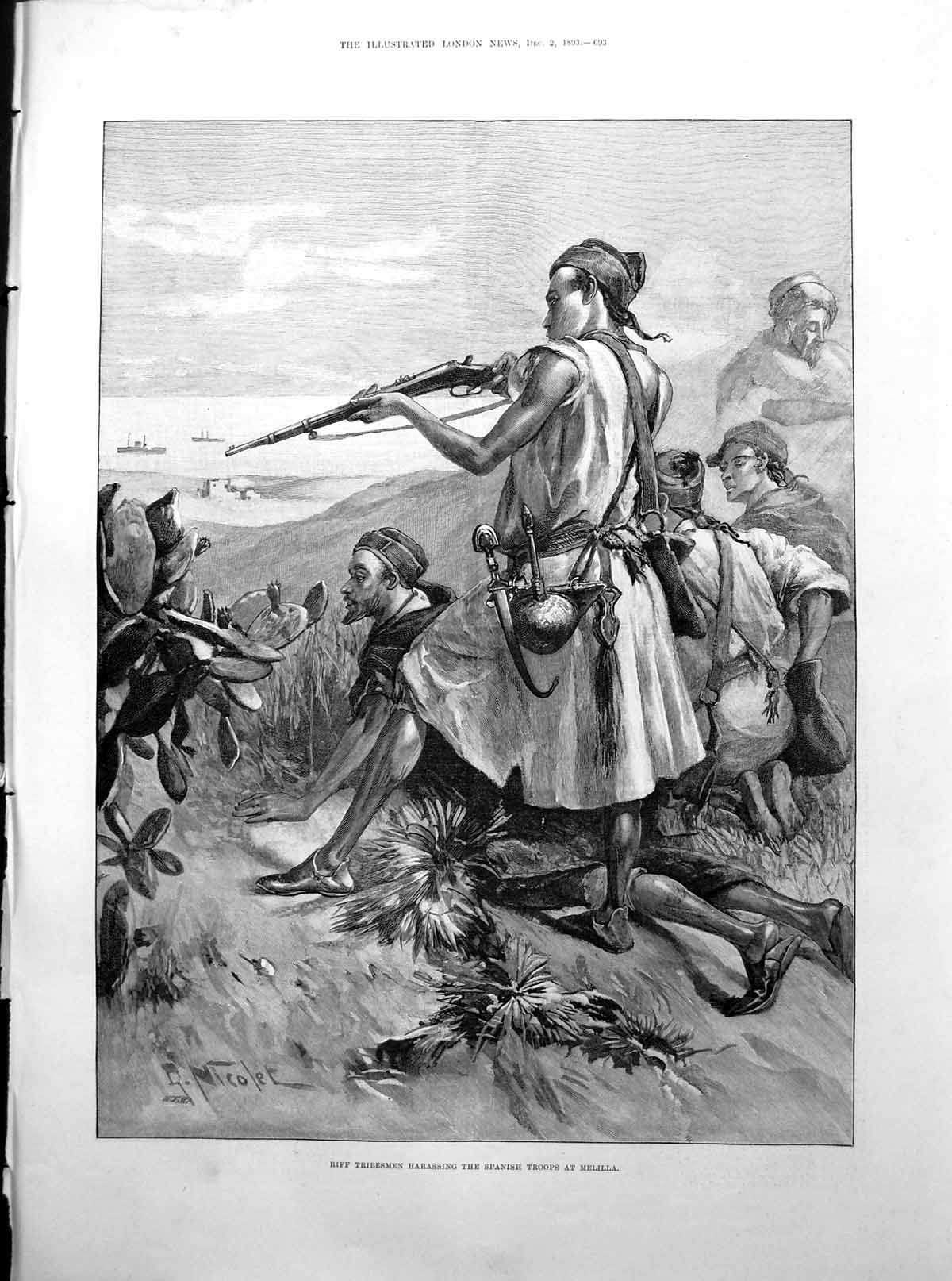 Old Print Riff Tribesmen Spanish Troops Melilla Portraits Verlaine 1893 19th