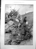Antique Old Print Rabbit Shooting R Caton Woodville Bust Lord Tennyson 1893