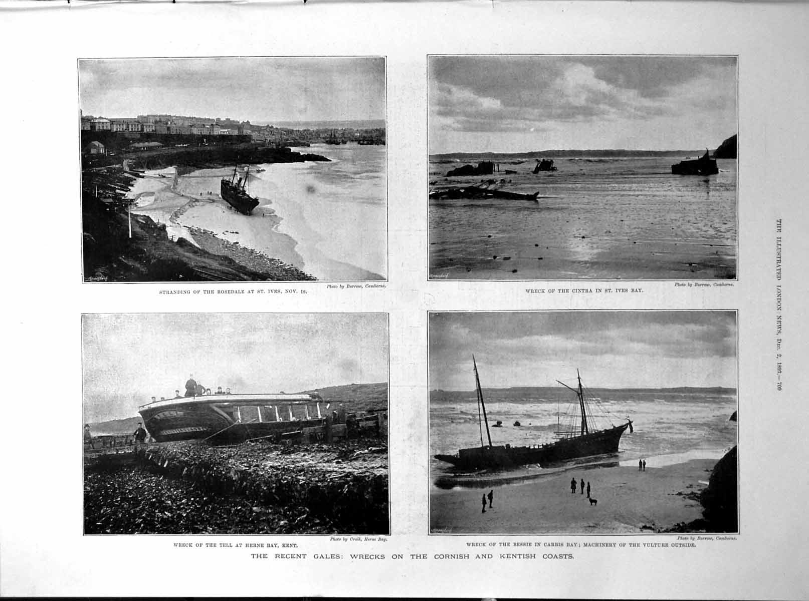Old Wrecks Cornish Kent Coasts Gales Rosedale Cintra Tell Bessie 1893 Victorian