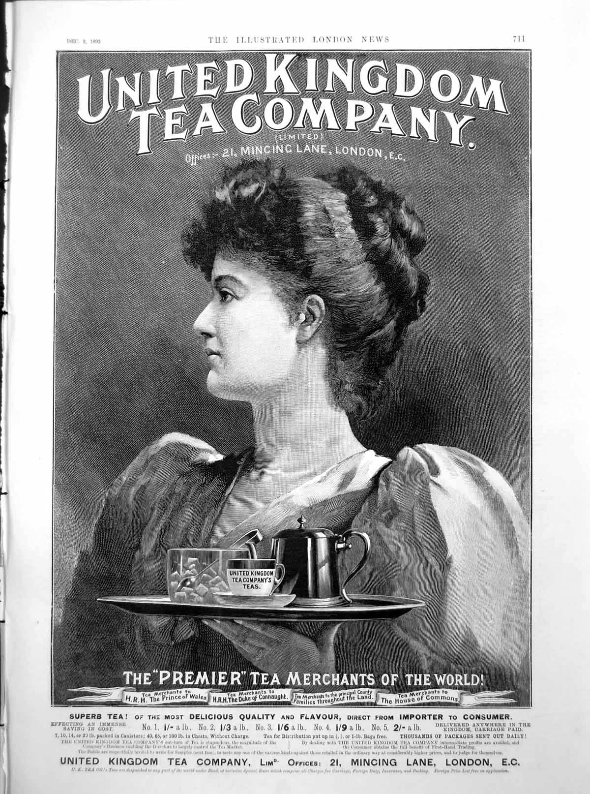 Antique Print United Kingdom Tea Company Premier Merchants Lady Advert 1893