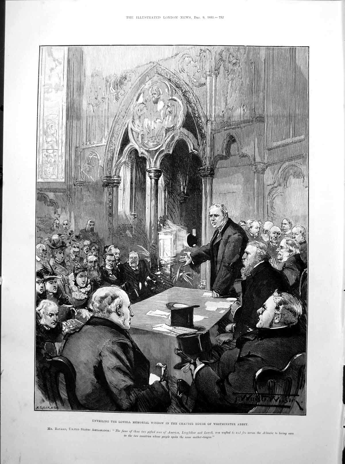 Old Print Lowell Memorial Window Westminster Abbey Boy Donkey Cart 1893 19th