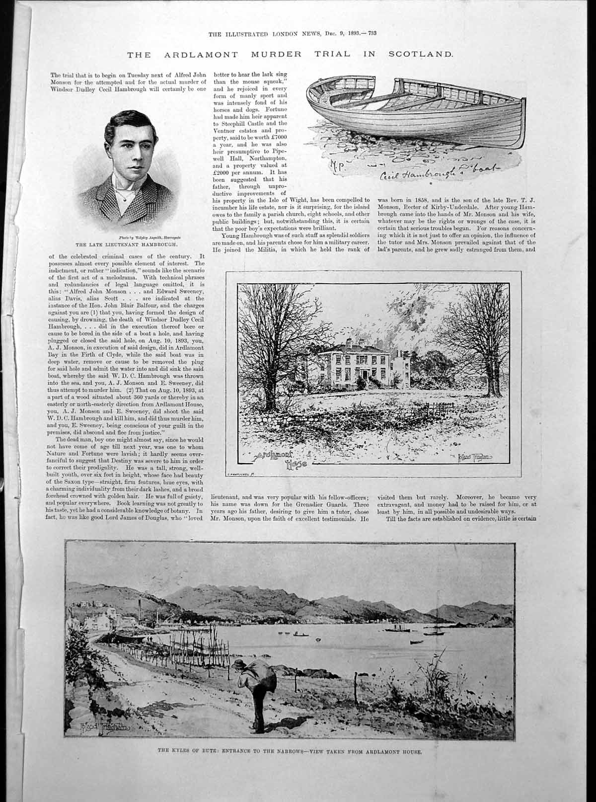 Antique Old Print Ardlamont Murder Trial Scotland House Bay Hambrough 1893