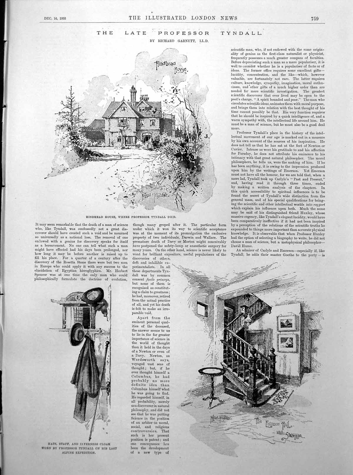 Antique Old Print Prof. Tyndall Hindhead House Haslemere Study Cottage 1893