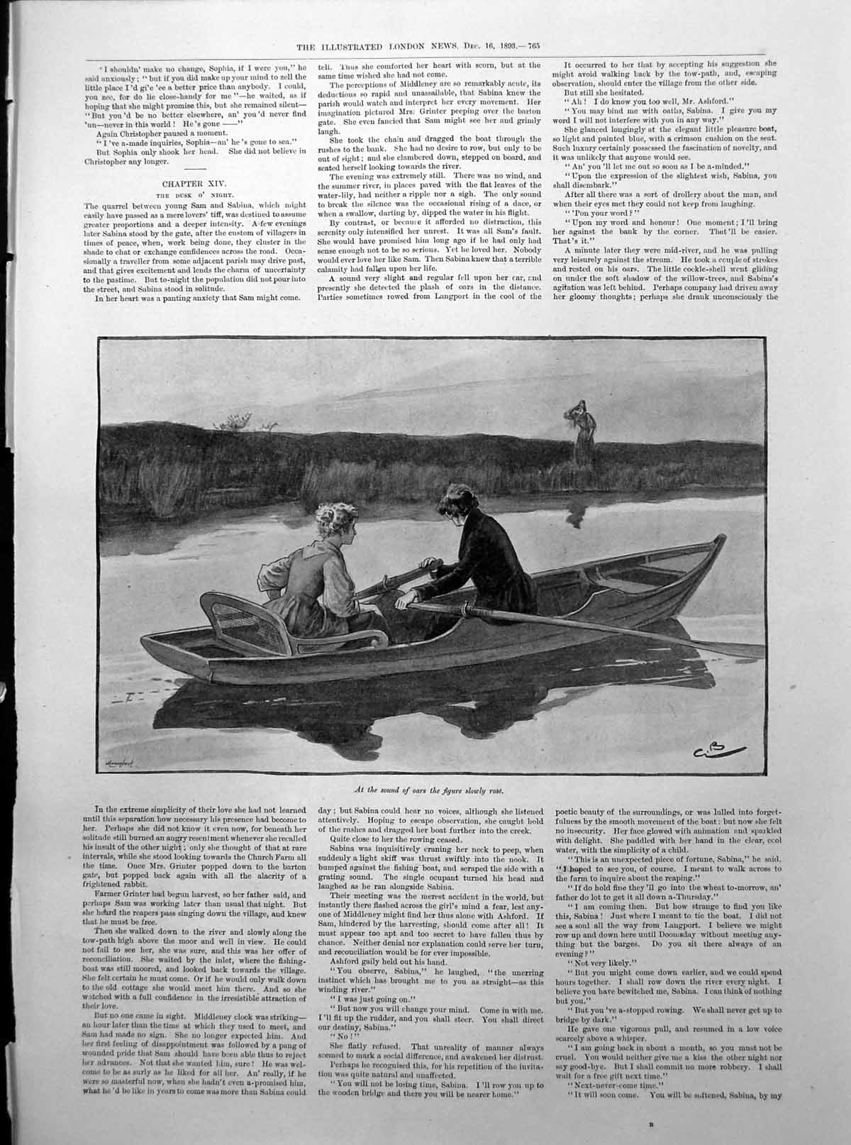 Antique Print Couple Rowing Figure Bankside Pie Seller Speaking Lady 1893 19th