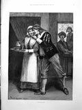 Old Print Contraband Gent Stealing Kiss Lass Wd Almond Puppies Girl 1893 19th