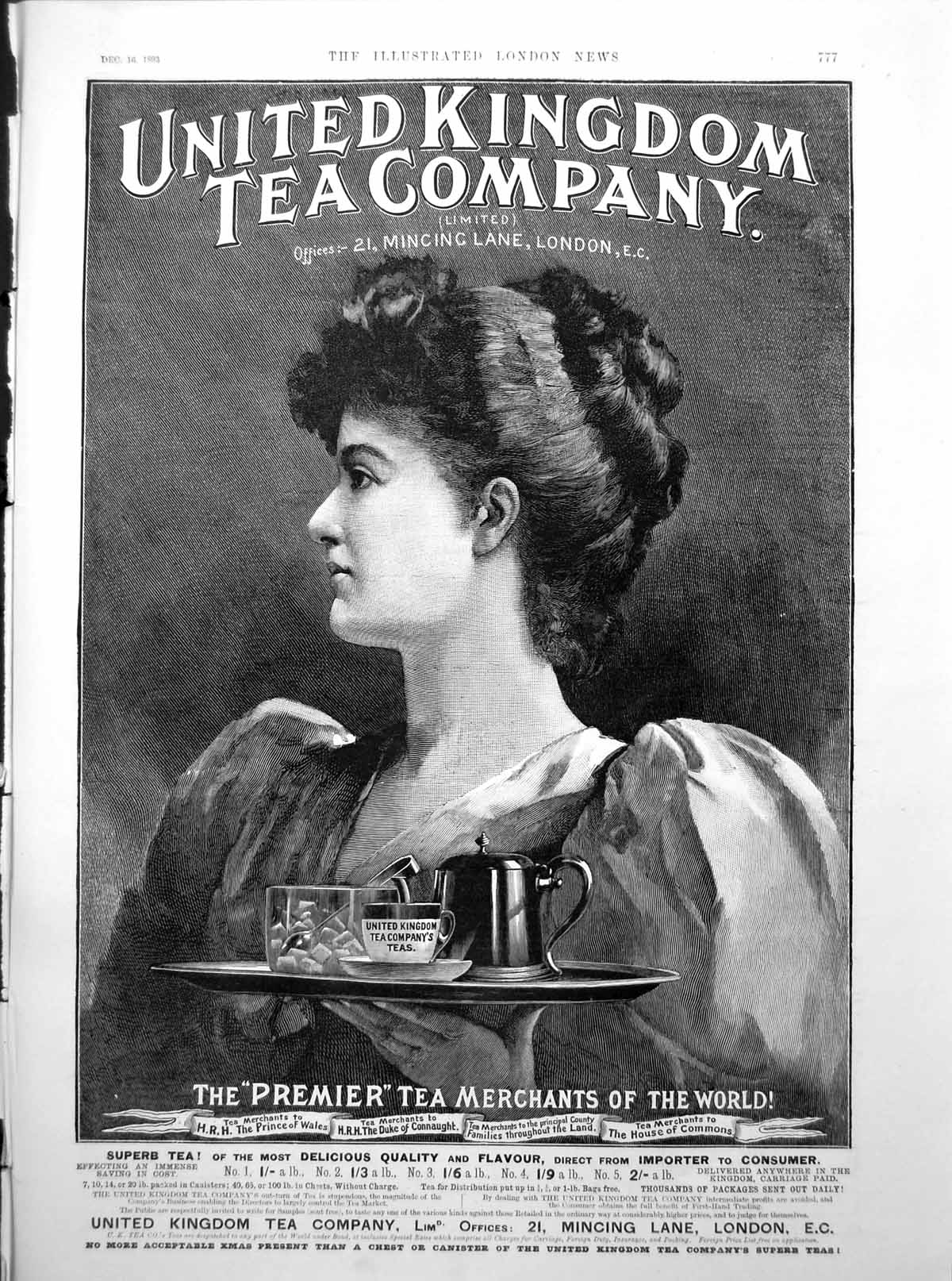 Antique Print United Kingdom Tea Company Premier Merchants Advert Lady 1893