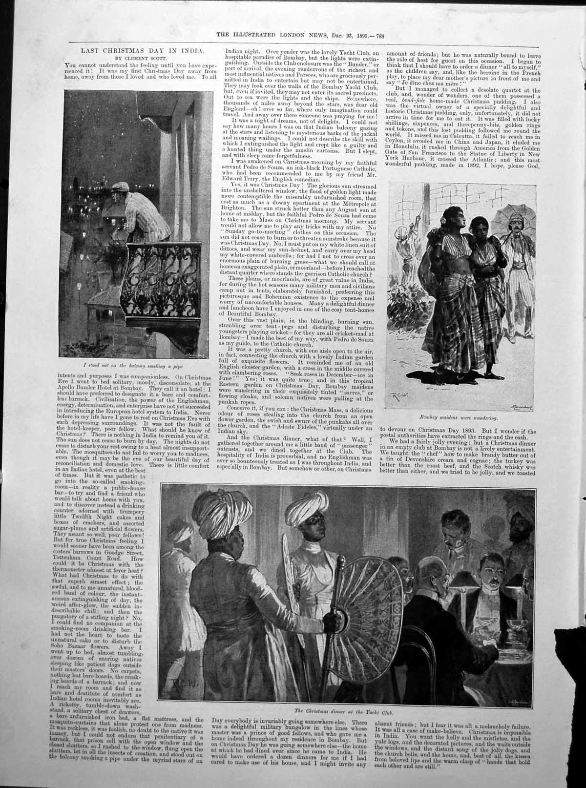 Antique Old Print Christmas Day India Yacht Club General Gholam Haidar 1893