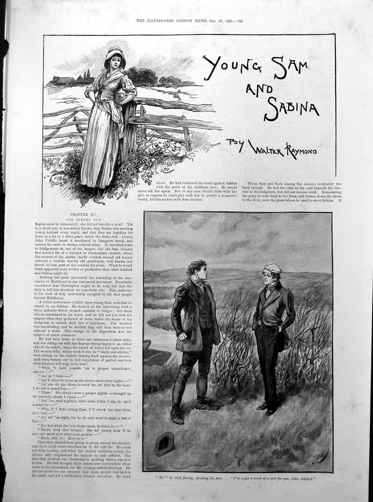 Antique Old Print Lady Fence Young Gents Clenched Fists Couple Fireside 1893