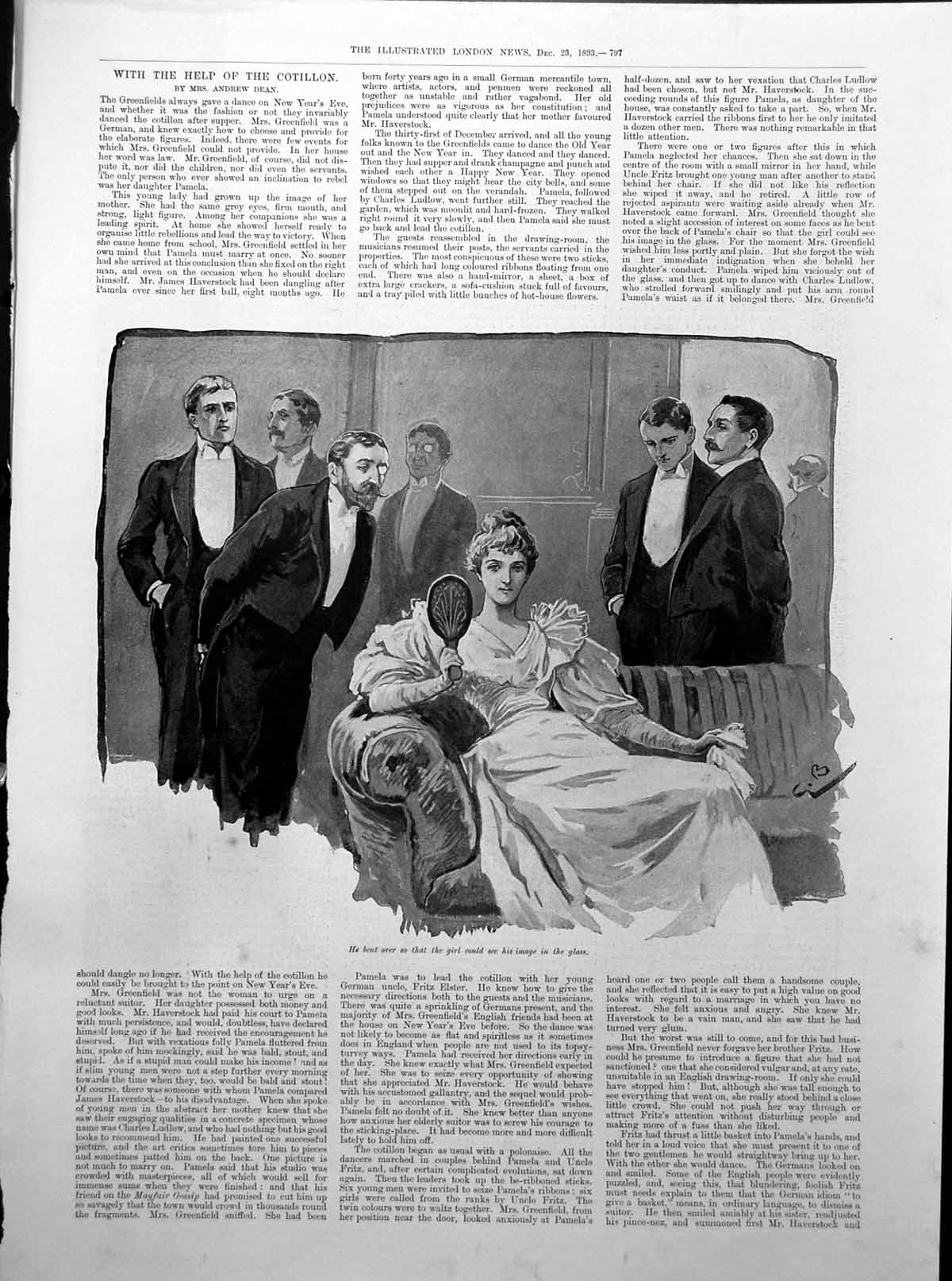 Antique Print Young Lady Mirror Gentlemen Foundation Stone Jerusalem 1893 19th