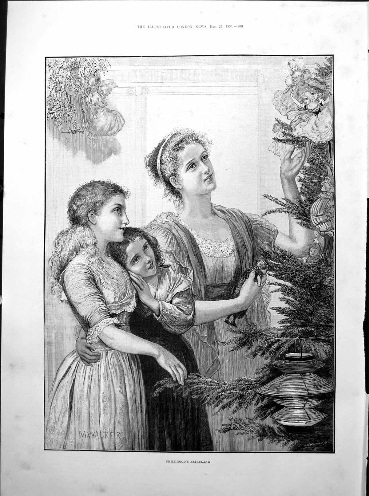 Old Childhood'S Fairyland Decorated Christmas Tree Mother Girls 1893 Victorian
