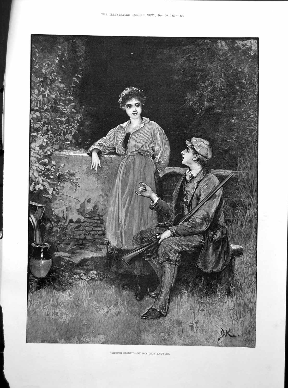 Antique Old Print Better Sport Davidson Knowles Man Offering Ring Girl 1893