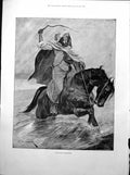 Antique Old Print R Caton Woodville The Sultan'S Messenger Man Horseback 1893