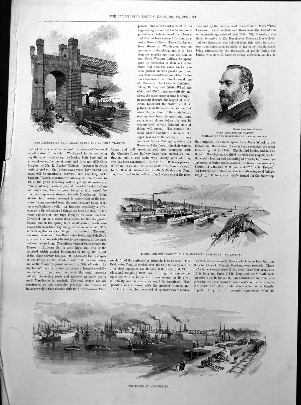 Antique Old Print Manchester Ship Canal Runcorn Viaduct Barton Aqueduct 1893
