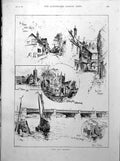 Antique Print Around Rochester Pickwick Leather Bottle Inn Cobham Hall 1893