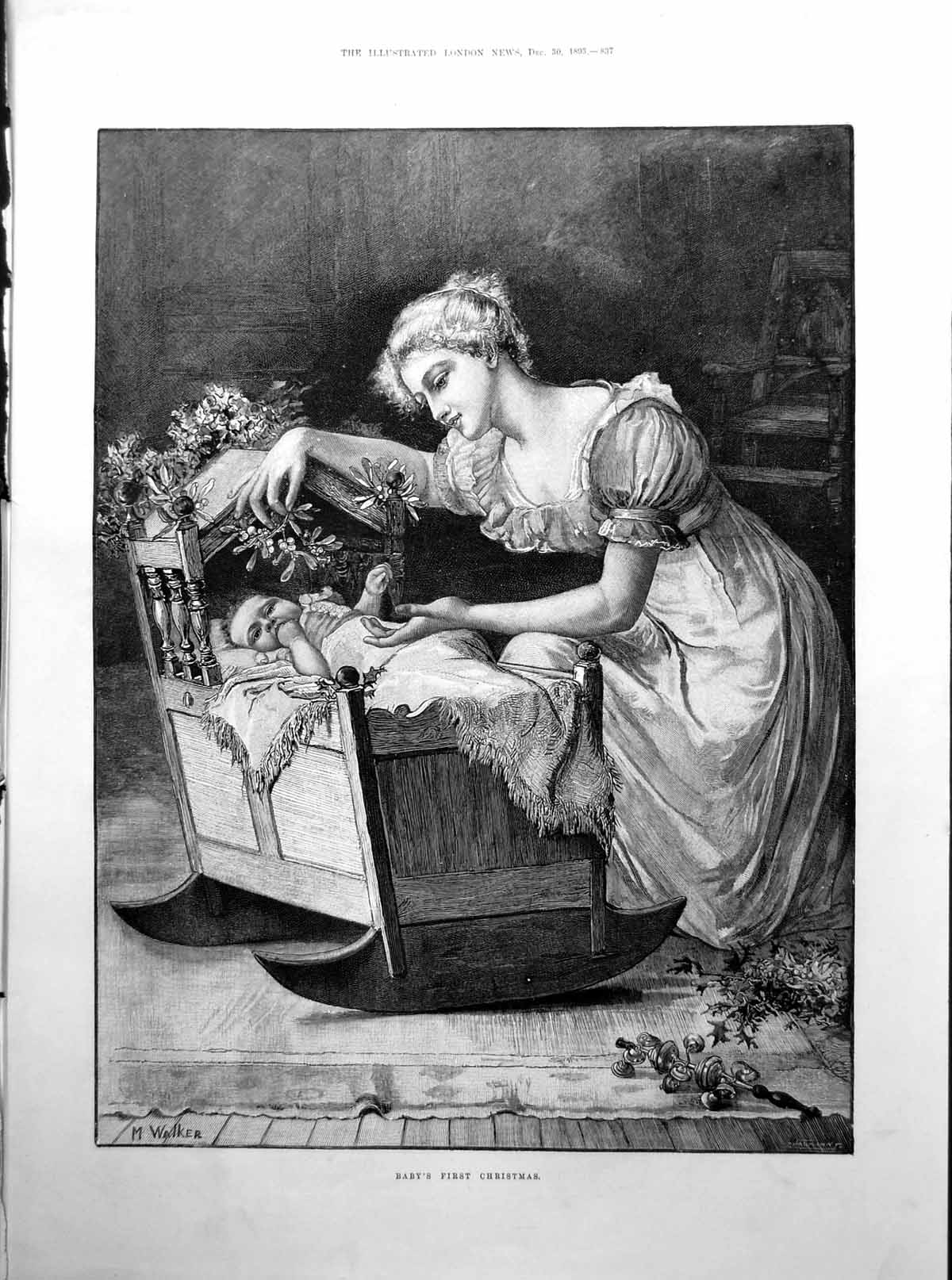 Antique Print Baby'S First Christmas Crib Mother London Truant School 1893