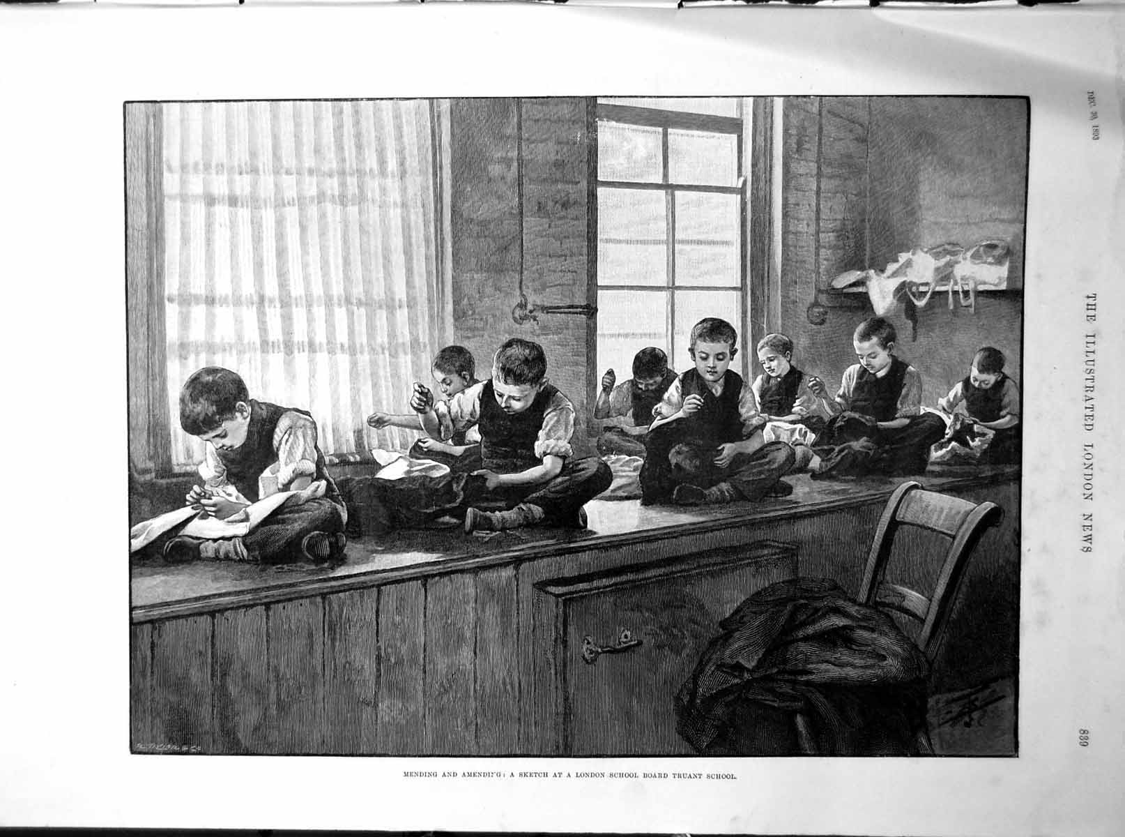 Antique Old Print Mending And Amending Sketch London School Board Truant 1893